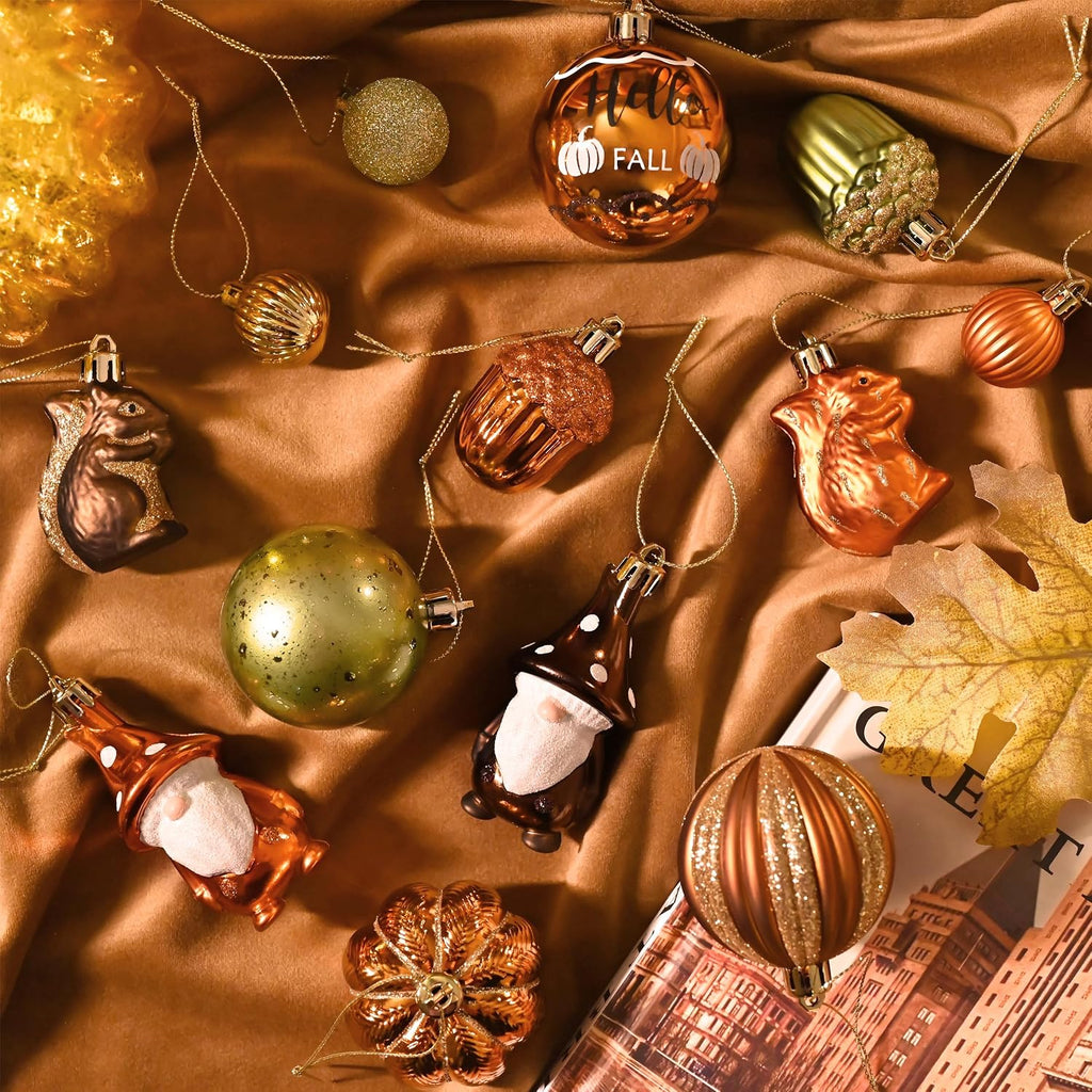 Fall Ornaments Shatterproof Tree Decorations - Set of 40
