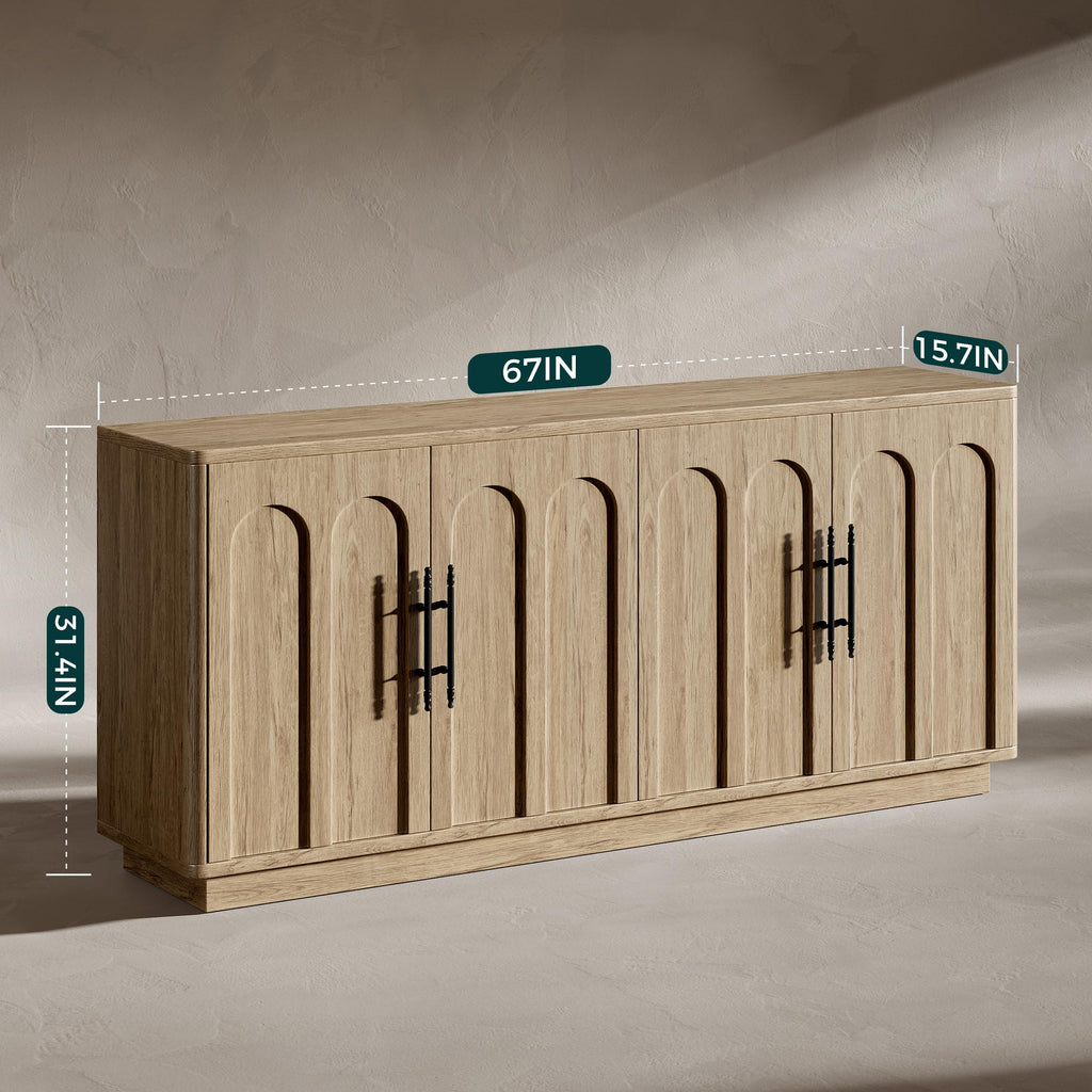 67" Arched Oak Sideboard Buffet Cabinet with Storage