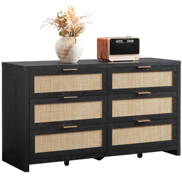 Rattan Dresser, 57" Wide 6 Drawer Dresser
