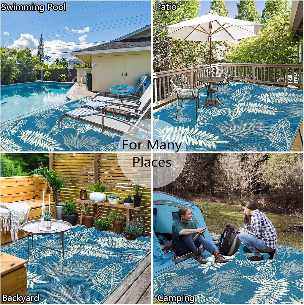 Outdoor Rug Waterproof Reversible Plastic Patio Rug Large Outdoor Carpet Lightweight UV-Resistant Portable