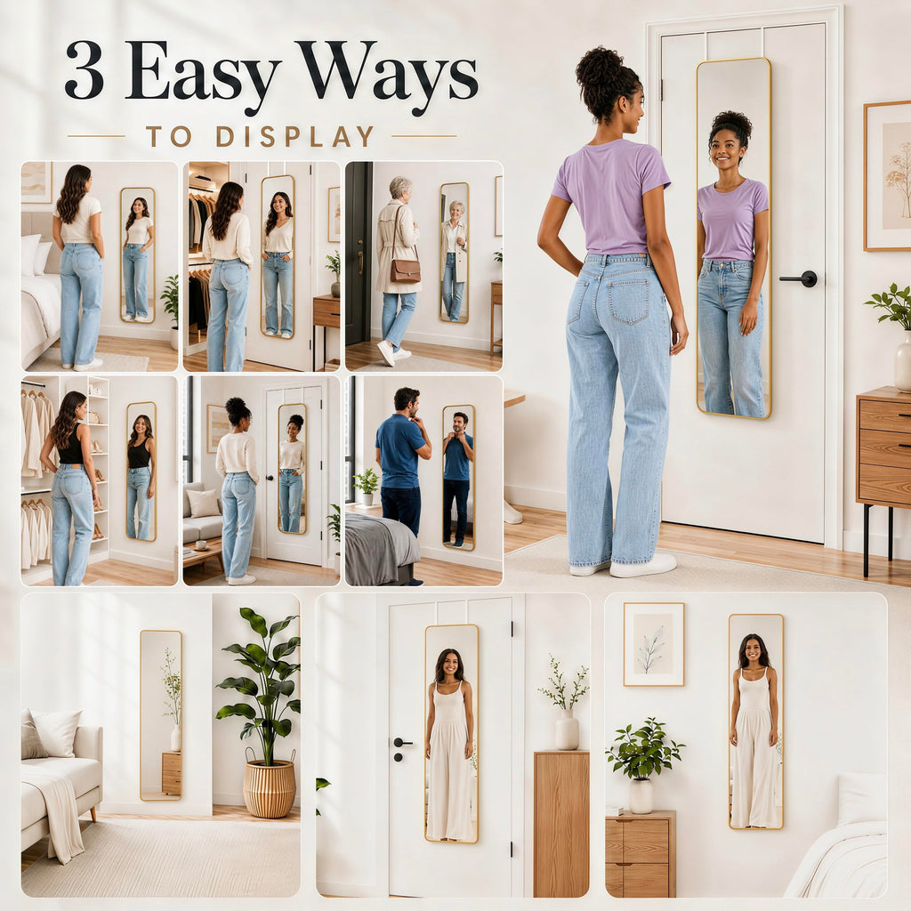 47x14 Full Length Mirror Over the Door Hang or Wall Mounted Gold