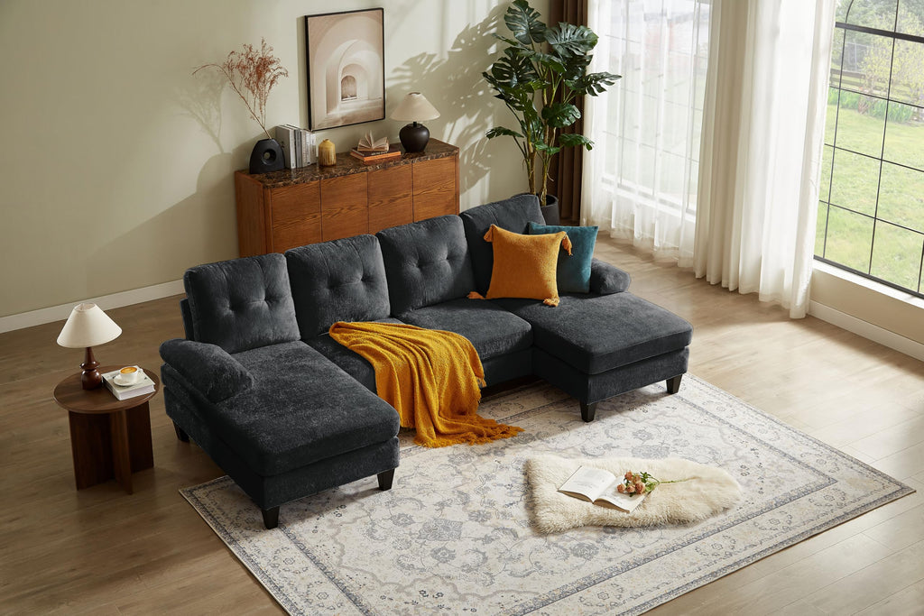 105" Sectional Sofa Couch, U Shape Sofas 4 Seat Couches with Double Chaise and Armrest, Modern Polyester Velvet