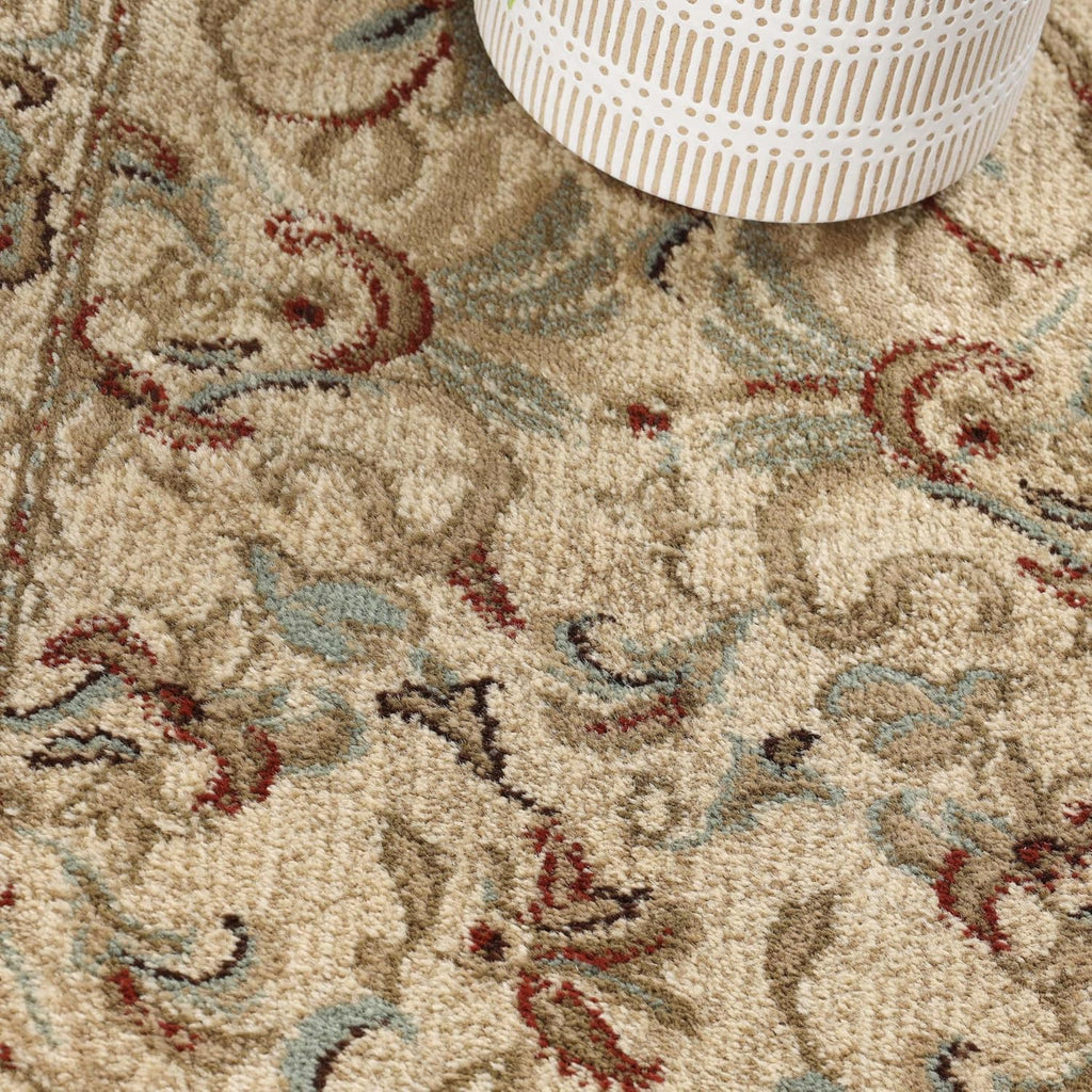 BNM Geometric Floral Medallion Traditional Indoor Area Rug Collection with Jute Backing, Ivory
