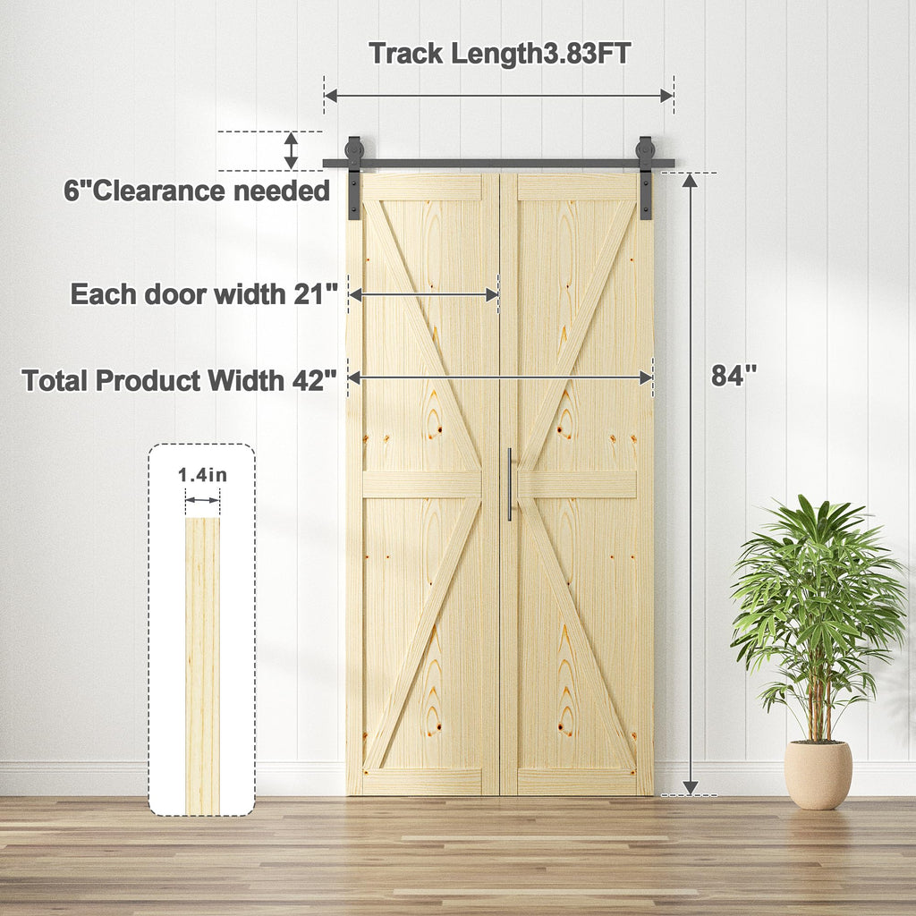 42in x 84in Bifold Barn Door with Hardware Kit, Unfinished Solid Pine Wood Folding Closet Door or Wardrobe, Assembly