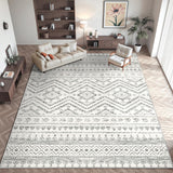8x10 Washable Moroccan Area Rug, Non-Slip Low Pile Soft Carpet for Dining Room Bedroom Grey