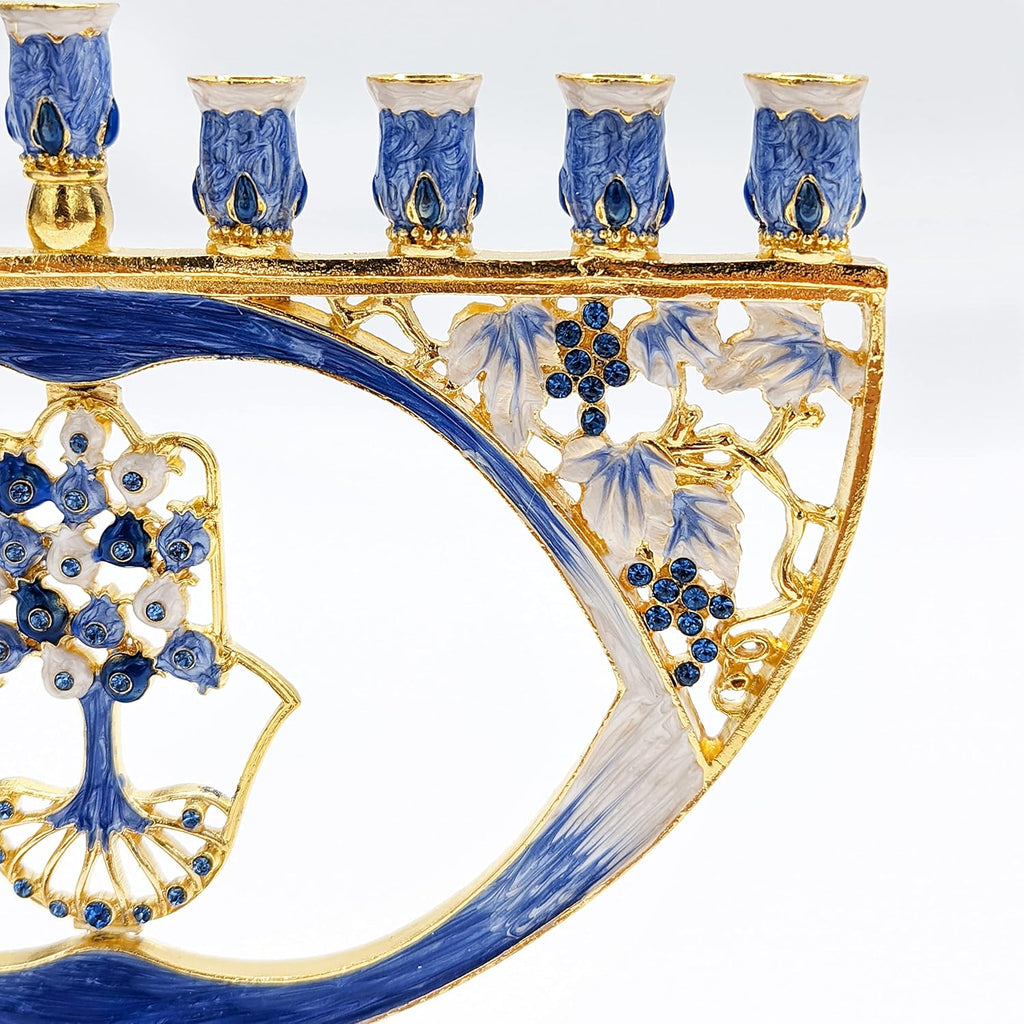 Meticulously Hand Painted Hanukkah Enamel Hamsa Artistic Candles Holder Fits All Standard Chanukah Candles- is 8