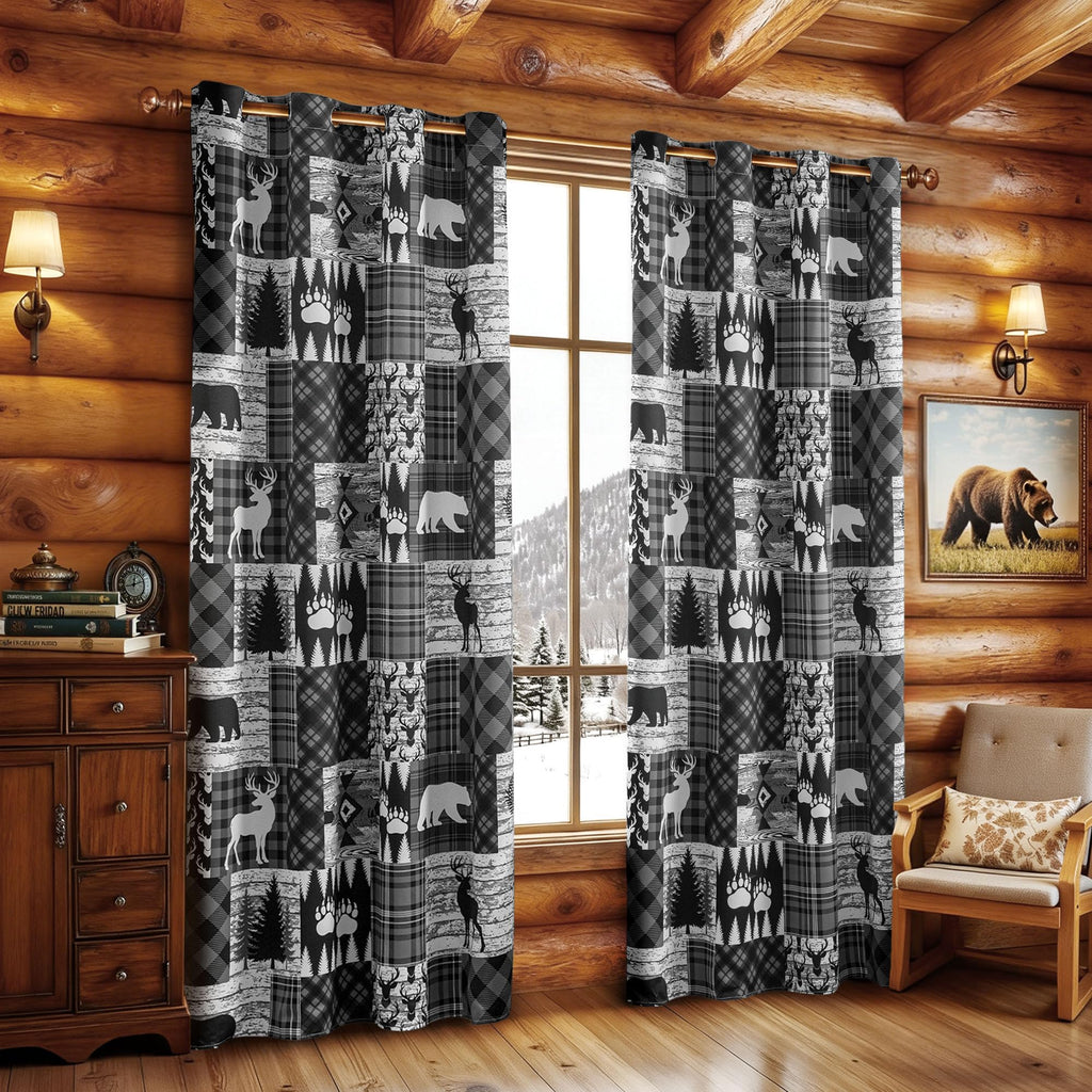 Grey Rustic Cabin Curtains 2 Panels Country Style Curtain 50% Light Blocking Darkening Grommet Window Treatments