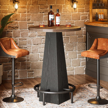 Bistro Pub Table, 37.4" High Round Bar Table for Small Bars, Brown and Black