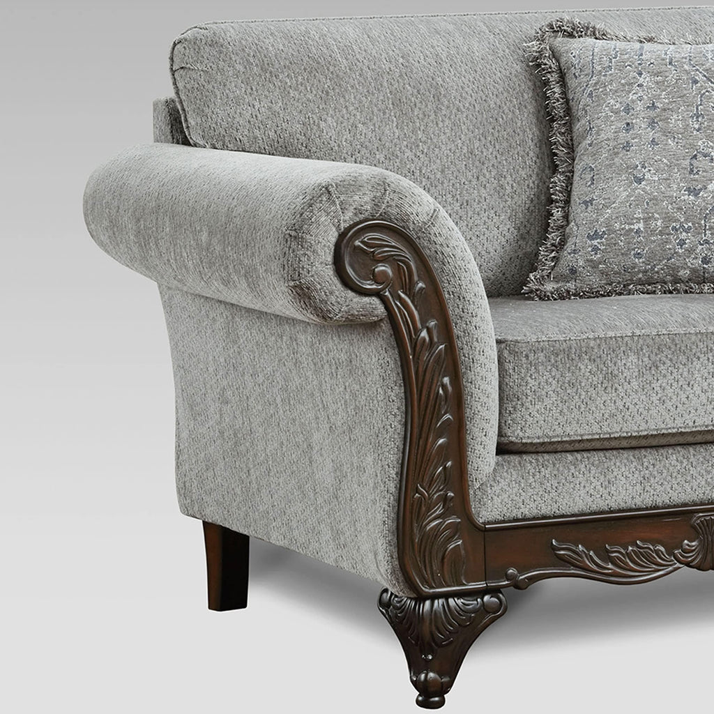 Hernen Carved Wood Frame Loveseat, Gray