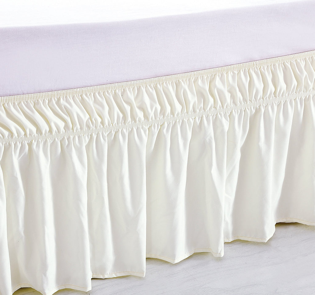 Wrap Around Elastic Bed Skirt for Queen & King Beds, 16" Drop, Ivory