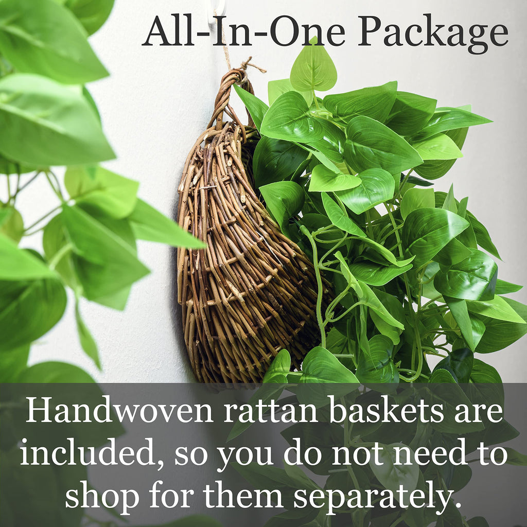 2-Pack Artificial Plants (with Baskets) - Ivy Vines Pothos - Outdoor & Indoor Decorations - Wall Faux Hanging Vine