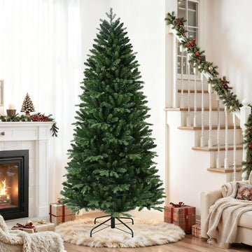 7.5ft Skinny Christmas Tree for Small Spaces, Unlit Slim Artificial Xmas Tree with Real Touch PE/PVC Needles, Easy