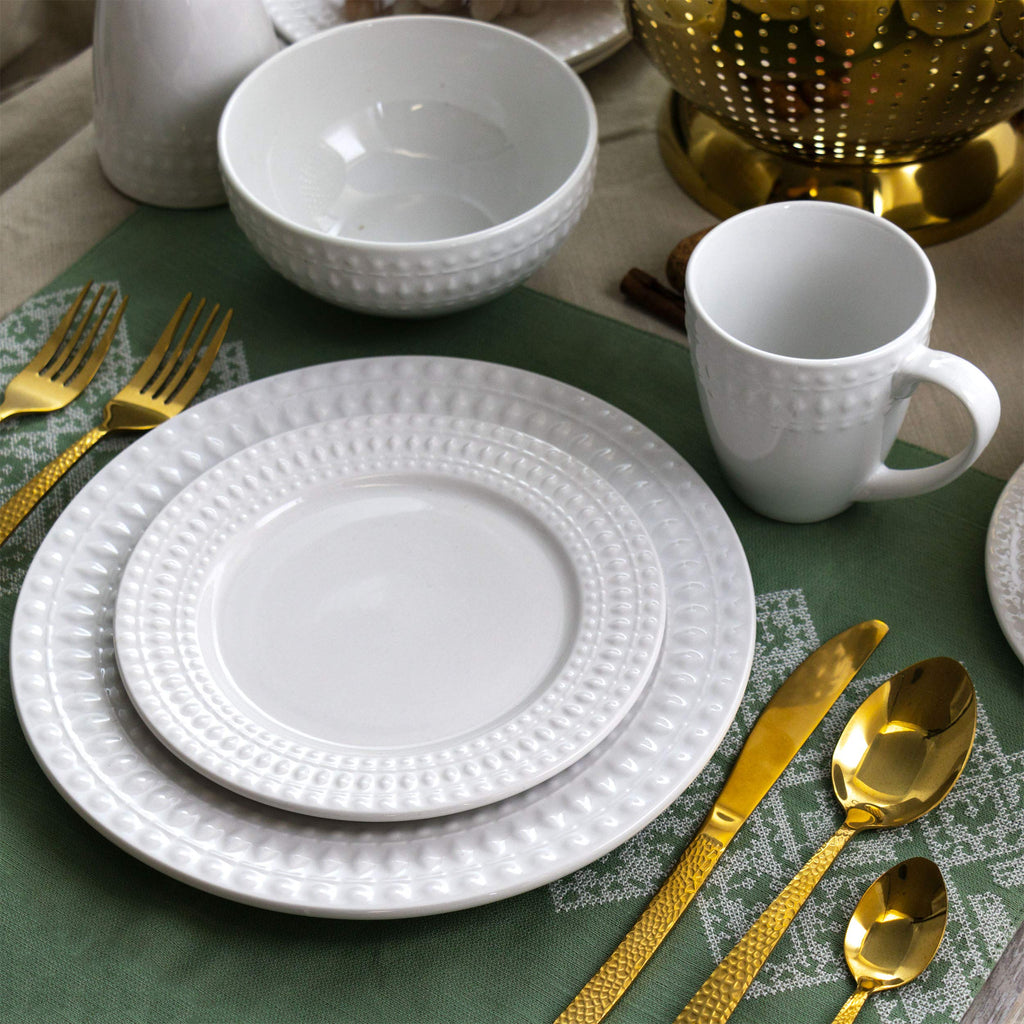 Cara 16 Piece Round Porcelain Dinnerware Set in White