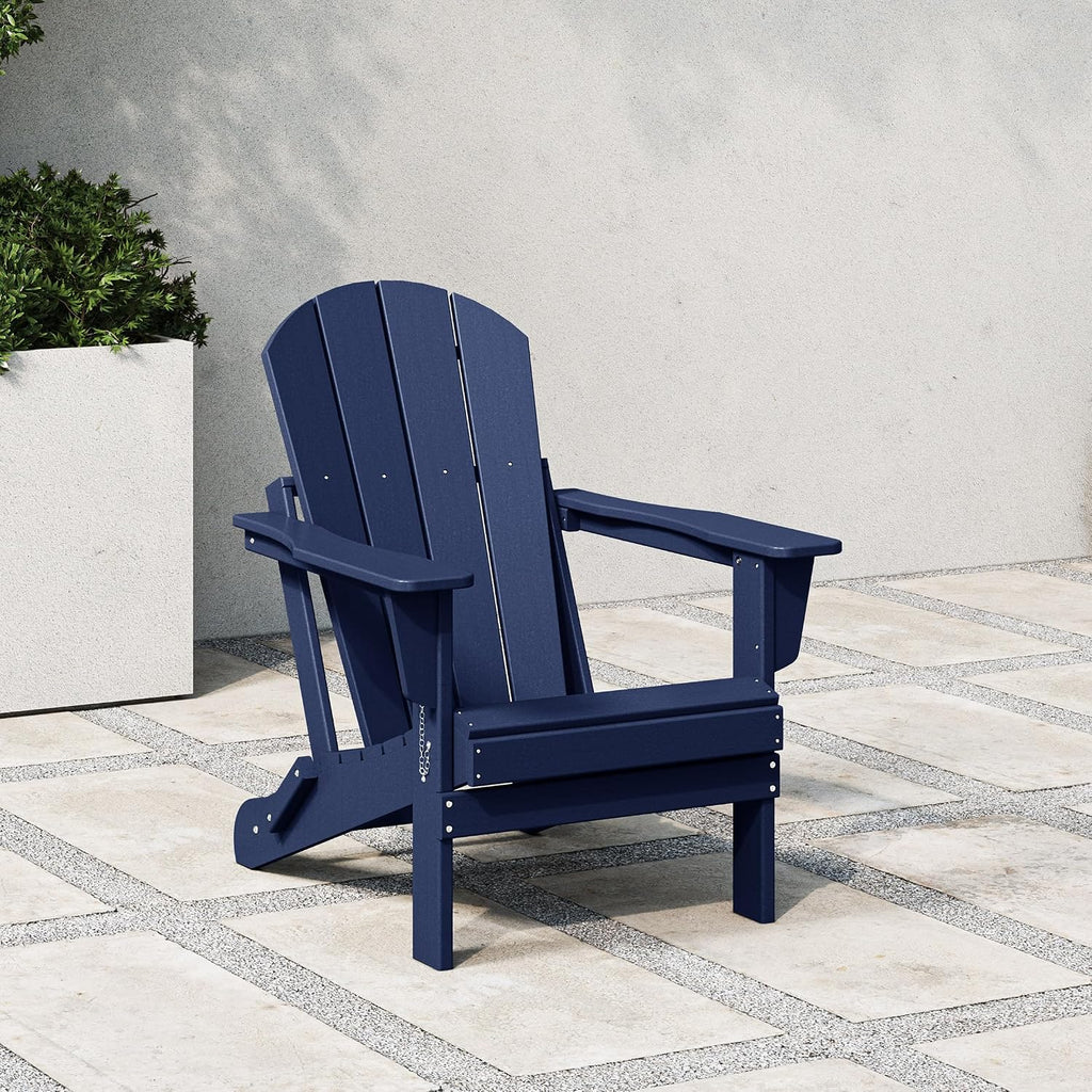 Malibu HDPE Outdoor Patio Folding Poly Adirondack Chair, Navy Blue