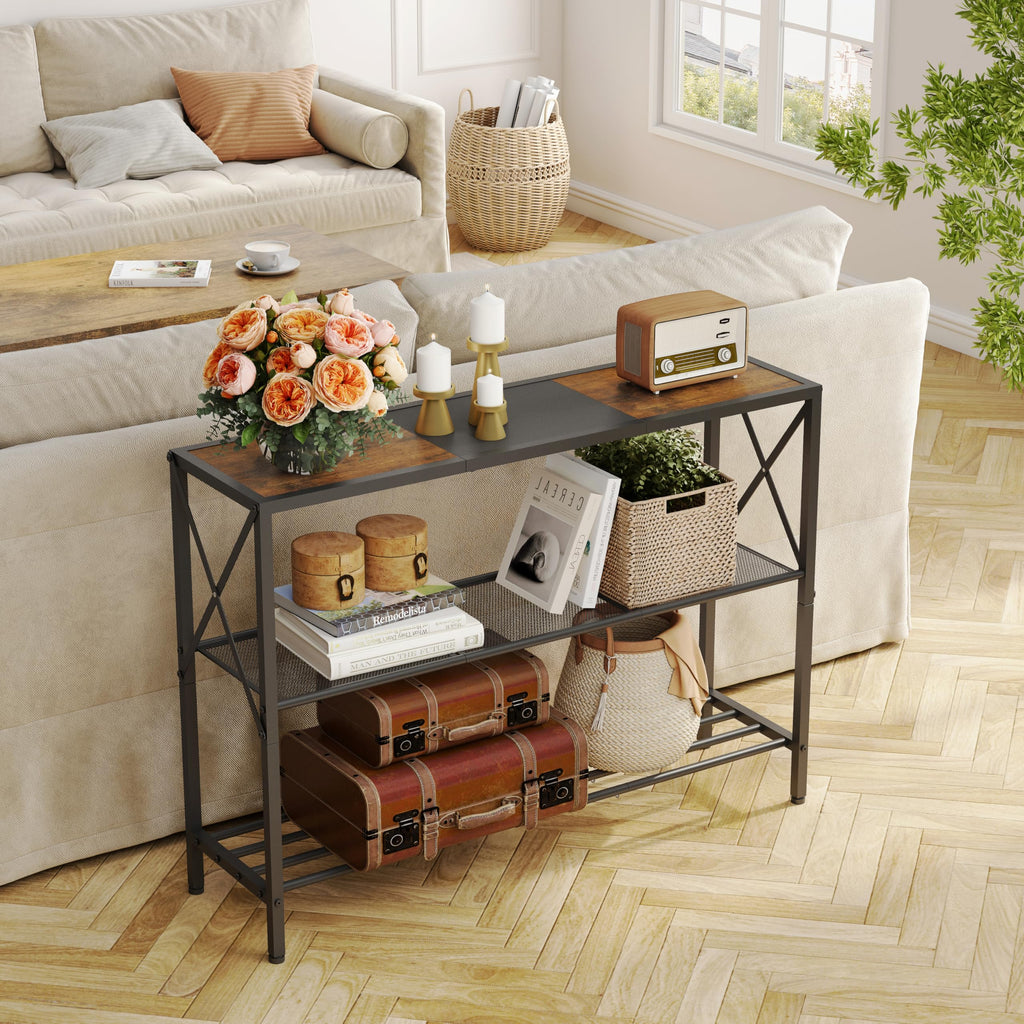 Industrial Console Table, 3 Tier Entryway Table, Hallway Tables, Narrow Sofa Tables with Shelves, Entrance Table