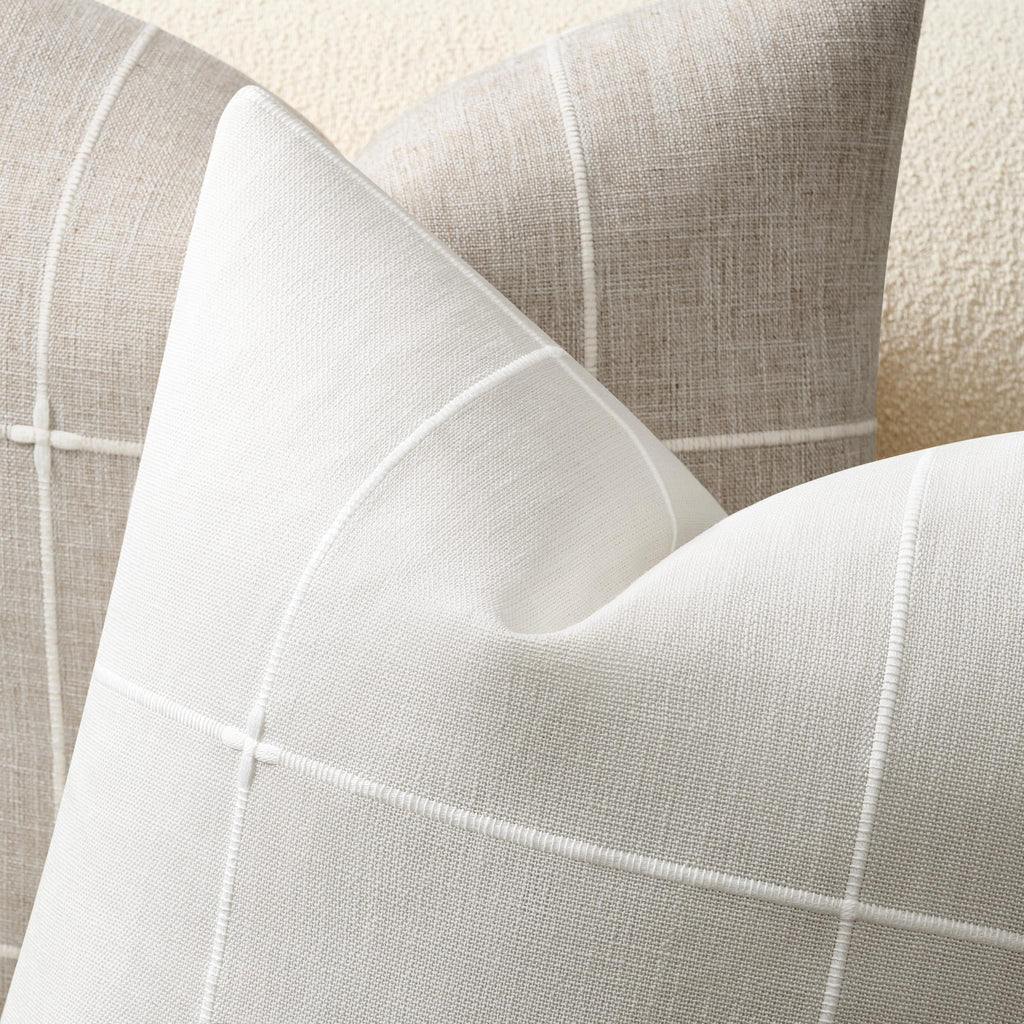 2 Packs Grid Embroidery Lumbar Pillow Covers 12x20in Off White