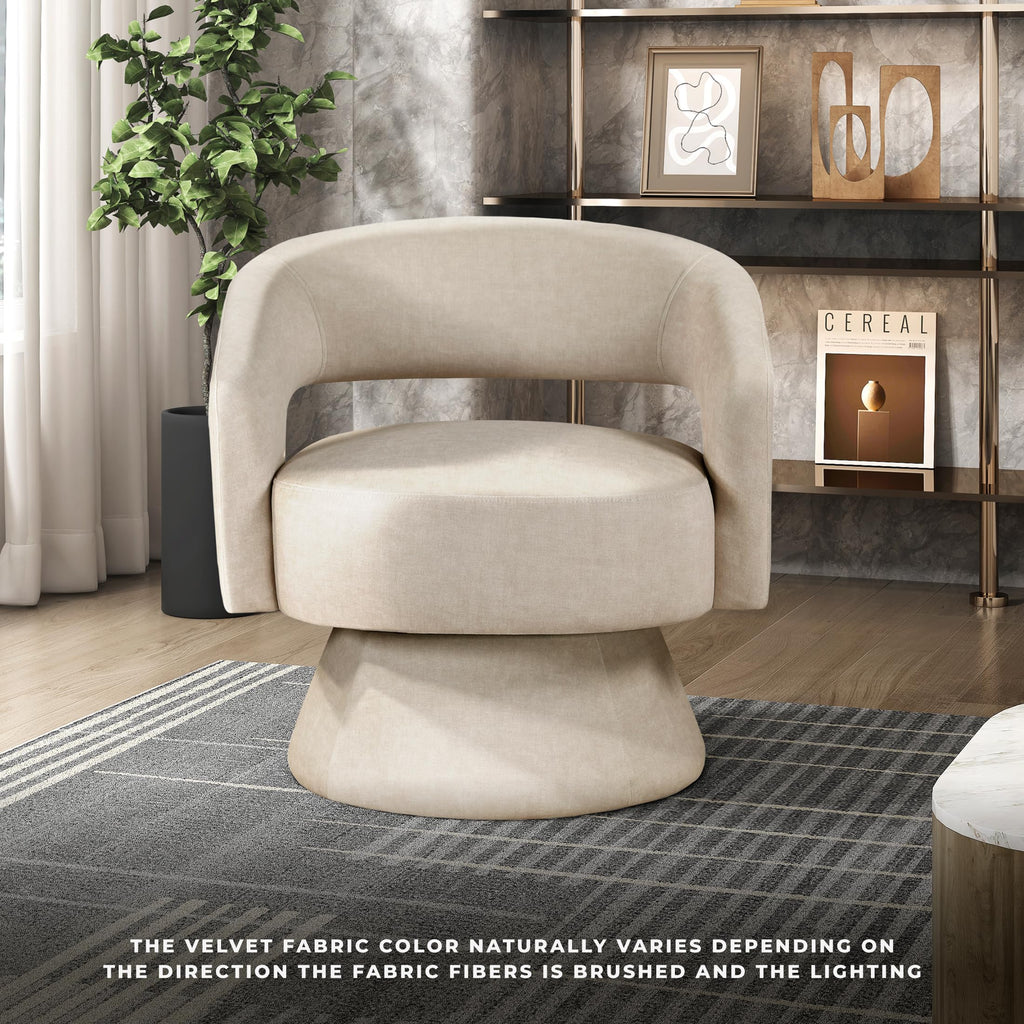 Swivel Accent Chair, Modern Velvet Round Barrel Chair, Taupe