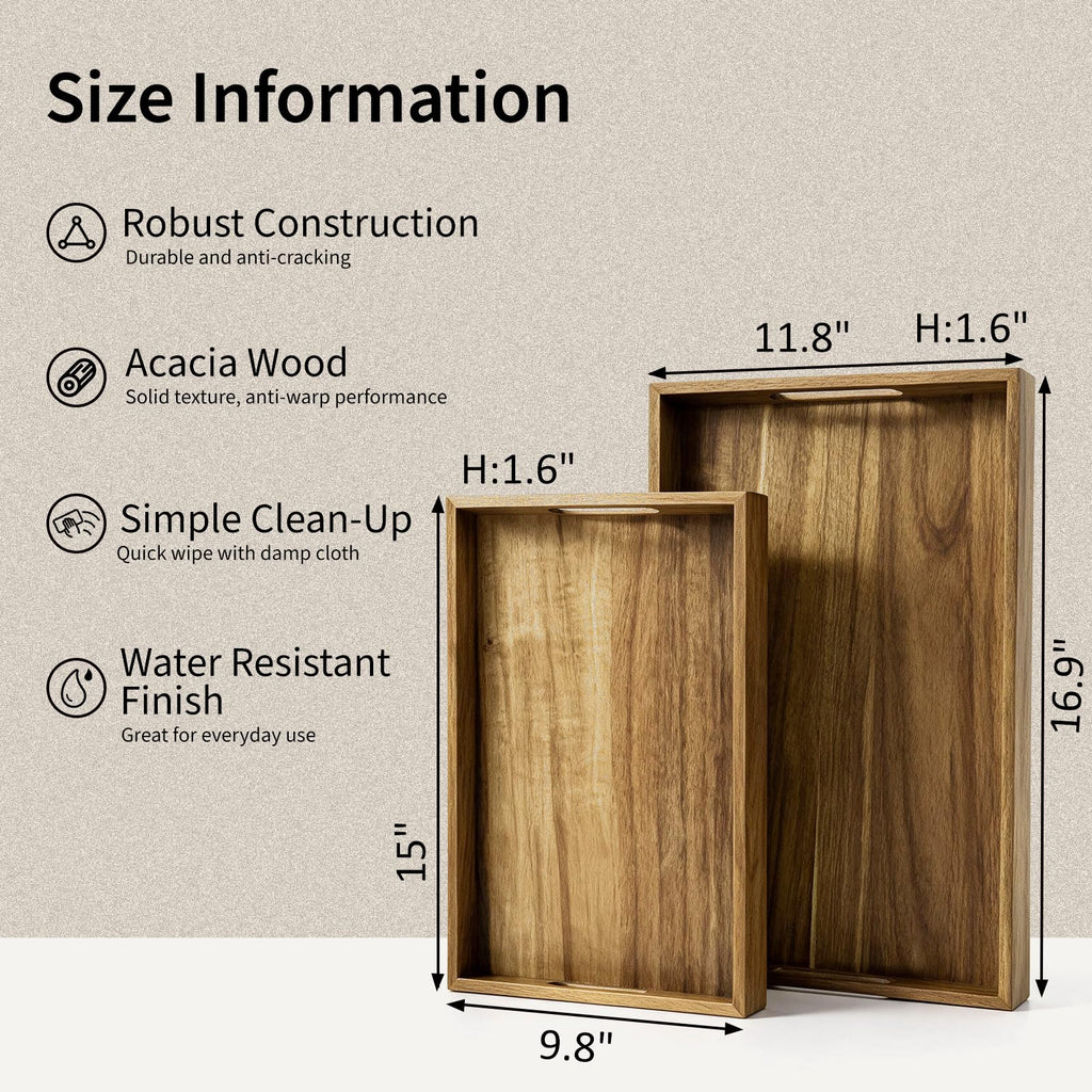 Acacia Wood Serving Trays with Handles