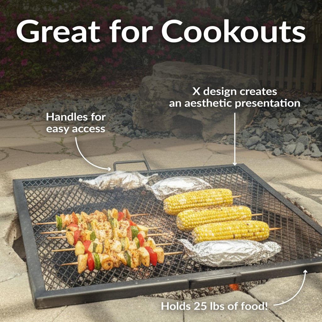 Square Fire Pit Grill Grate with Handles, Heavy Duty Steel, 40"