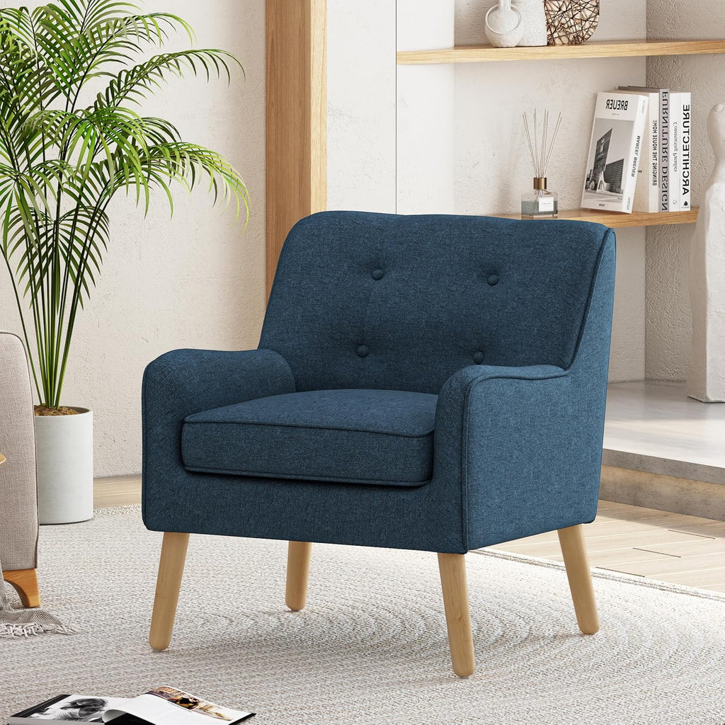 Felicity Mid-Century Modern Fabric Upholstered Accent Chair, Wooden Living Room Club Chair, Bedroom Comfy Reading