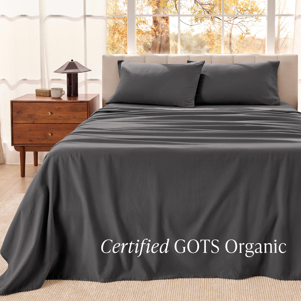100% Organic Cotton Flannel Sheet Set (Queen, Grey)