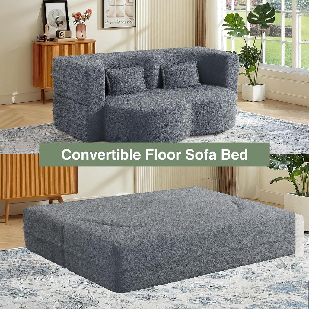 78" Convertible Folding Sofa Bed, 2-in-1 Full Size Floor Boneless Couch Bed, Loveseat sleeper Couch , Teddy Floor