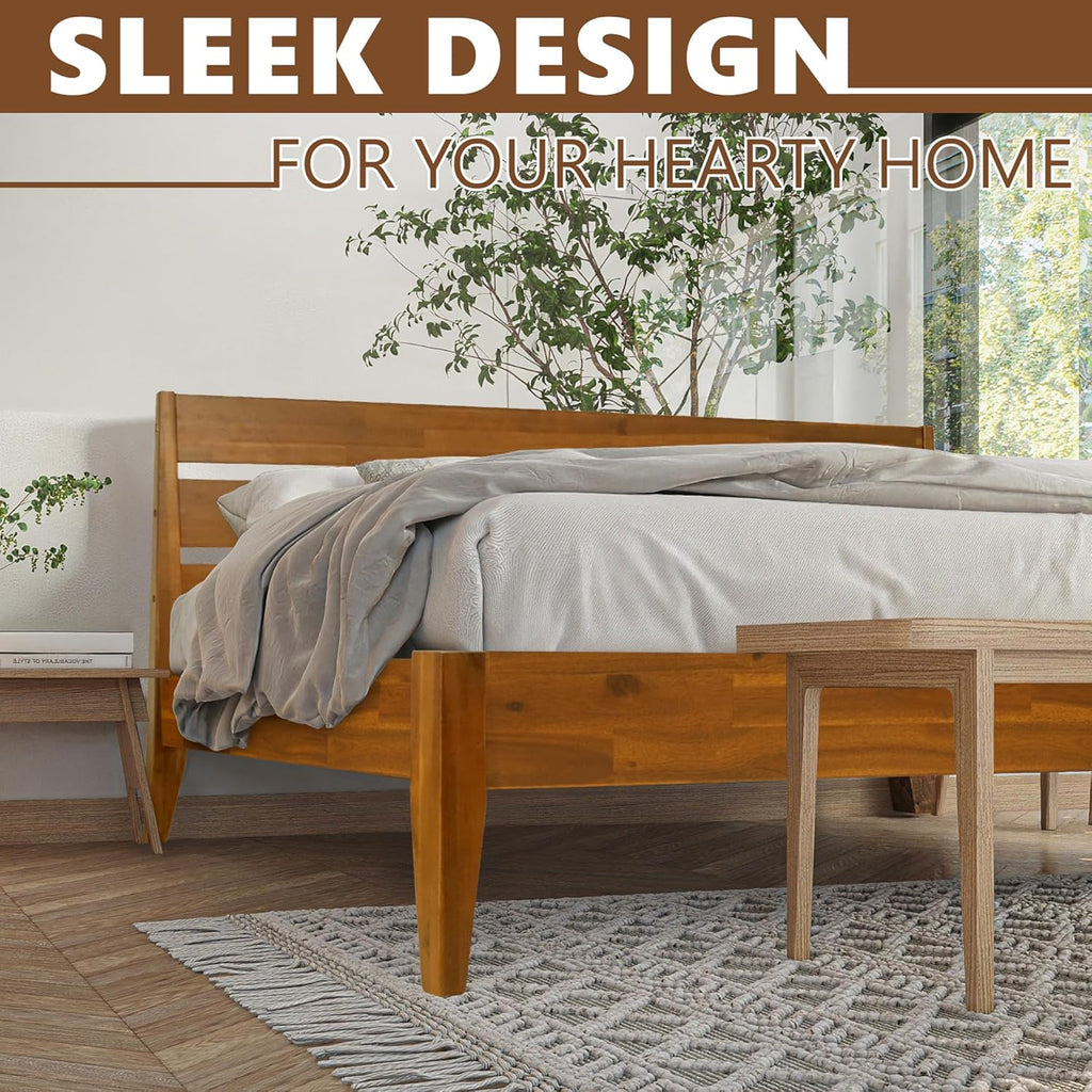 Emery Bed Frame with Headboard Solid Wood Platform Bed, King Size Bed Frame, Mid - Century Modern Wood Bed Compatible