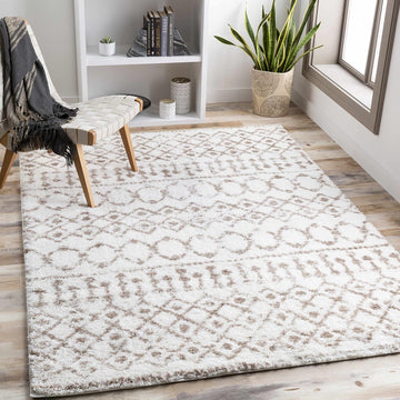 Hampton Living Room, Bedroom Area Rug - Geometric Trellis Diamond Circles Lattice - Bohemian Transitional Moroccan