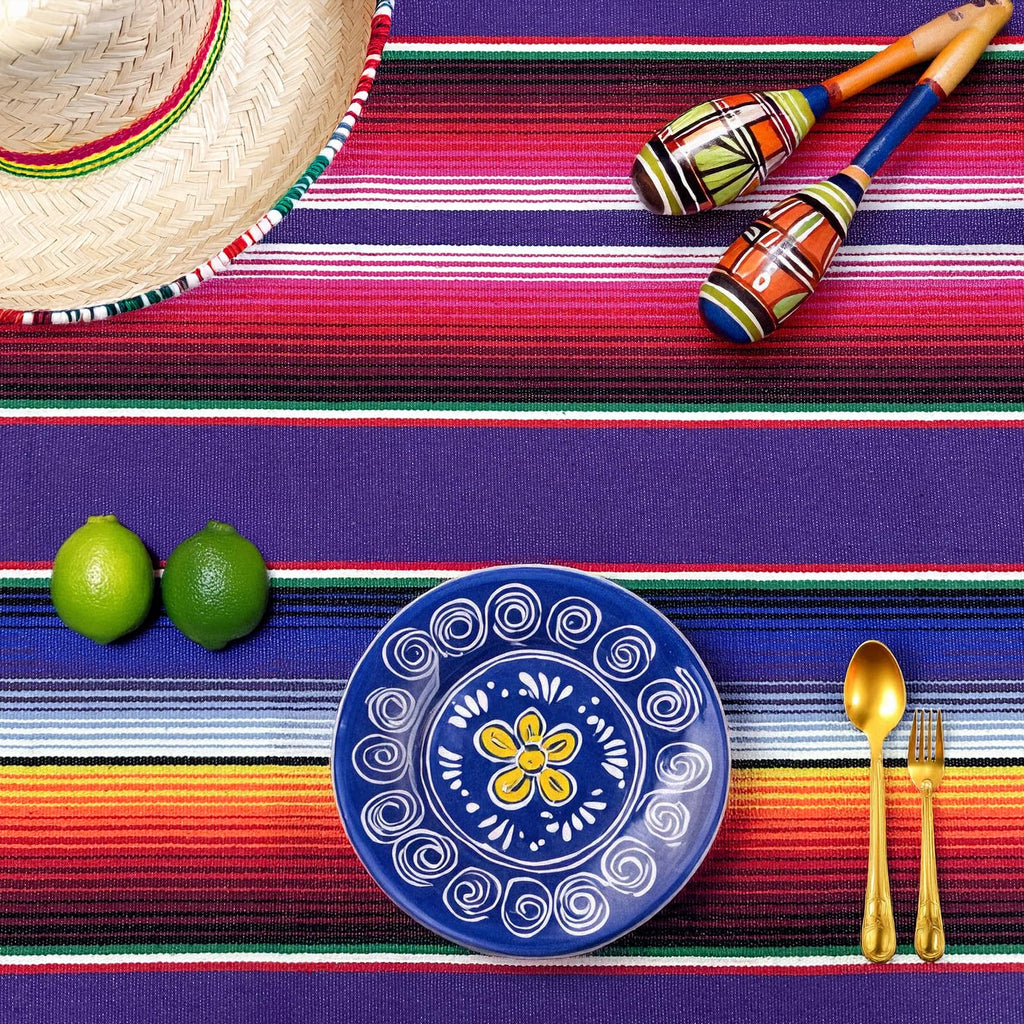 59 x 84 Inch Square Mexican Tablecloth Serape Blanket, Topic Purple
