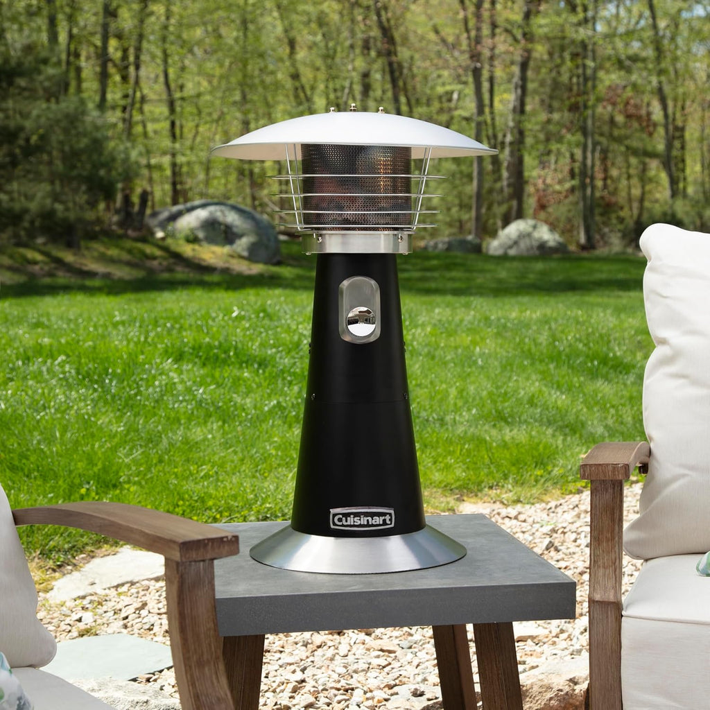 Patio Heater, Tabletop, Anti-Tilt Safety Switch, 11000 BTU, Black | Outdoor heater with adjustable heat and burner