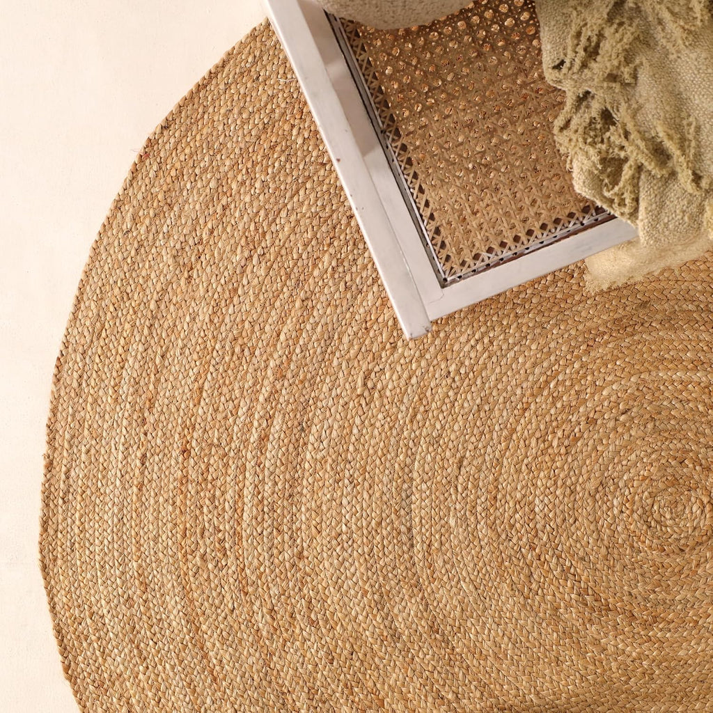 Handwoven 6ft Round Jute Rug Natural Rustic Reversible Living Room Area Rug
