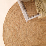 Handwoven 6FT Round Natural Jute Area Rug Rustic Reversible Solid Farmhouse Rug for Bedroom Living R