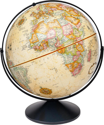 Eureka 16 inch desktop globe with up to date antique raised relief map and full swing gyromatic assembly.