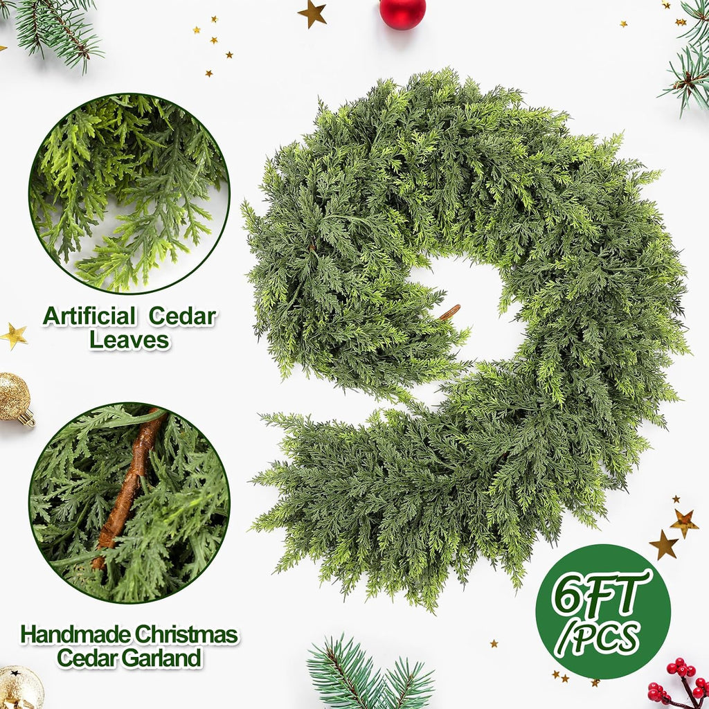 2 Pcs 6 ft Christmas Artificial Cedar Garland Realistic
