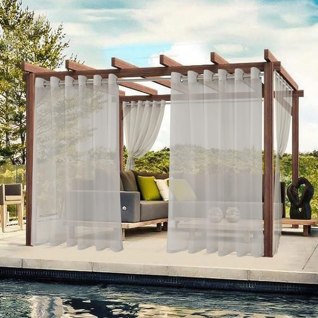 Waterproof Sheer Outdoor Curtains 2 Panels | Wide Grommet Privacy Indoor Voile Curtains