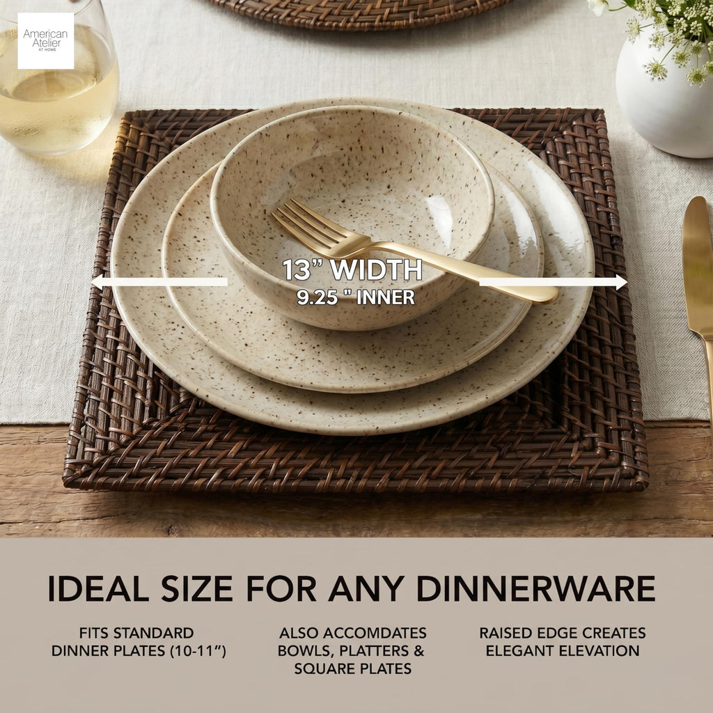 Rattan Plate Chargers Square Woven Chargers for Dinner Plates, Natural Rattan Placemats - Stylish Premium Charger Set
