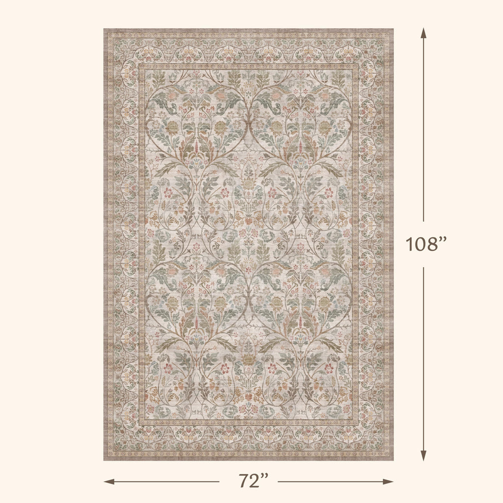 Moss Green 6x9 Area Rug Under Table, Machine Washable Low Pile Non-Slip Stain Resistant Living Room Bedroom Kitchen