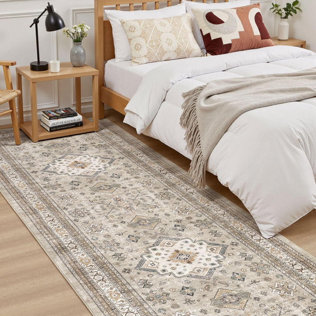 3x12 Hallway Runner Rug, Non-Slip Vintage, Beige