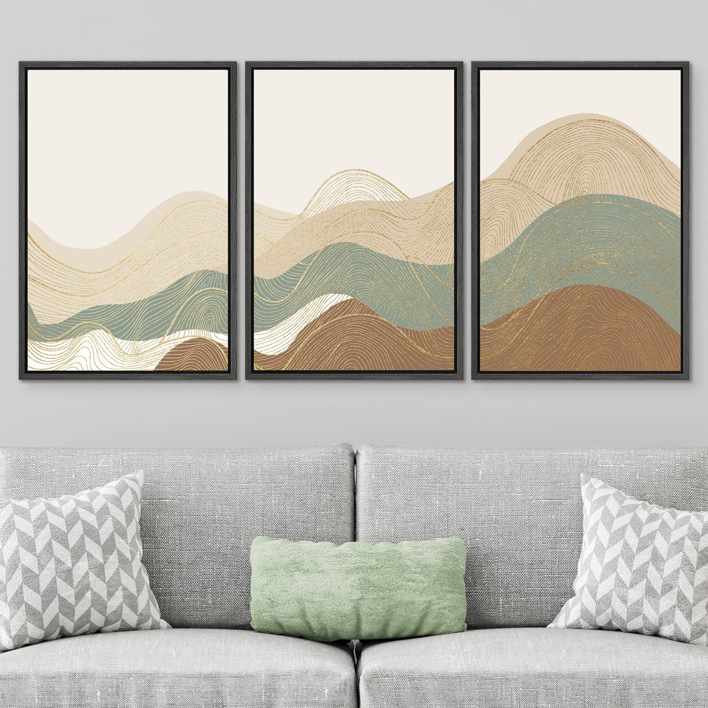 Framed Canvas Print Wall Art Set Multicolor Geometric Wave Collage Abstract Shapes Illustrations Modern Art