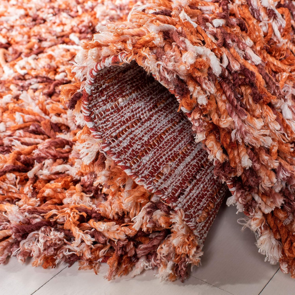 Rio Shag Collection Area Rug - 6' Square, Rust & Ivory, Handmade, 1-inch Thick Ideal for High Traffic Areas (SG960P)