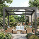 10x10 FT Louvered Pergola, Outdoor Aluminum Pergola with Adjustable Roof & Integrated Drainage System