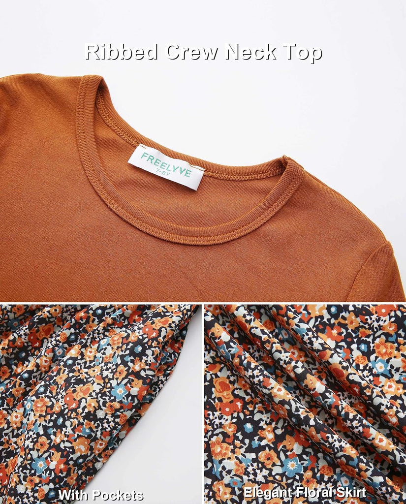 Floral Fall Midi Dresses for Tweens Pockets Party