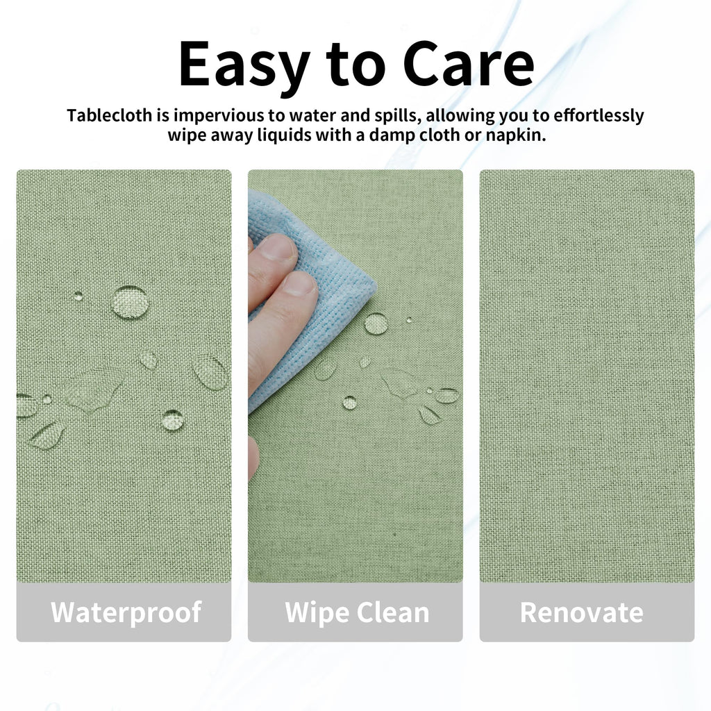 Waterproof Faux Linen Tablecloth, Rectangle, 60x120in, SageGreen