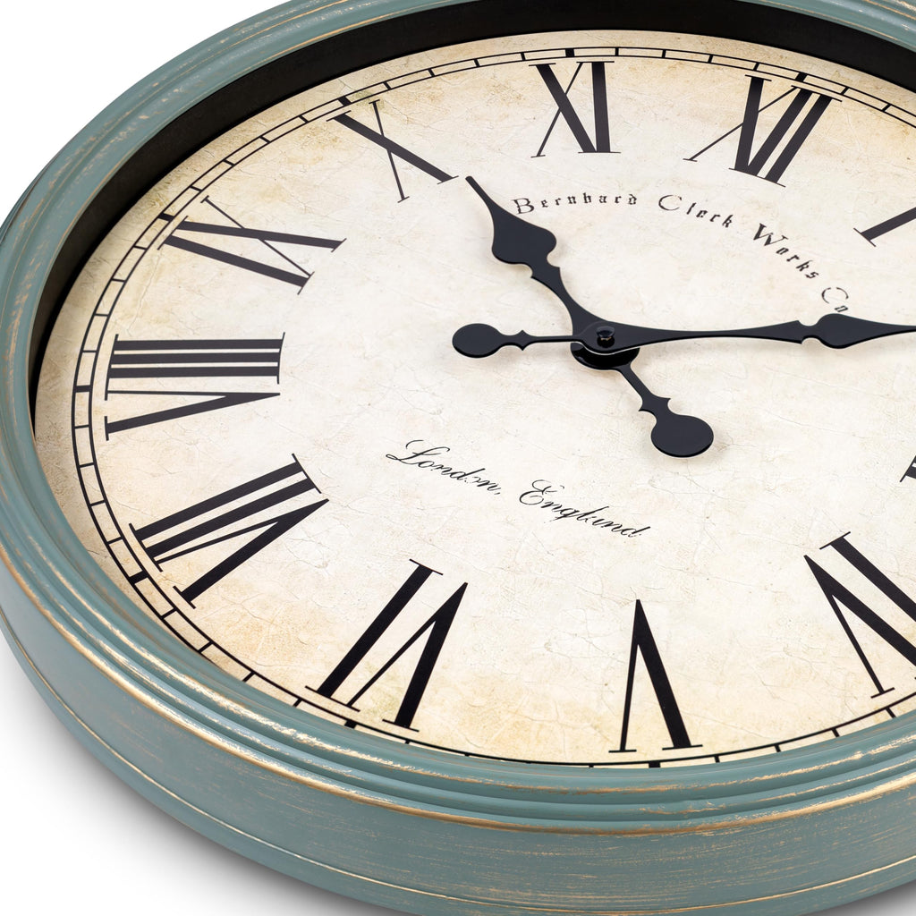 Large Decorative Wall Clock 20 Inch Silent Non Ticking Battery Operated Quartz Vintage Stylish with Rustic Green Rim