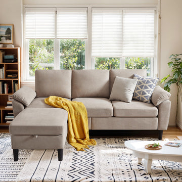 Convertible Sectional Sofa, 79" Modern L Shaped Couch, Linen Upholstered 3 Seat Sofa with Reversible Chaise, Couches