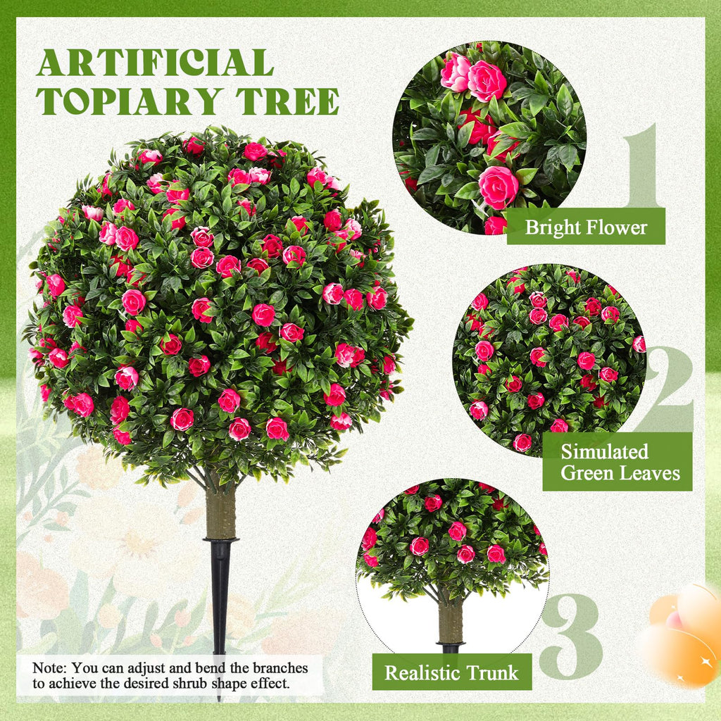 4 Pack 24 Inch Artificial Topiary Trees Outdoor, Blush