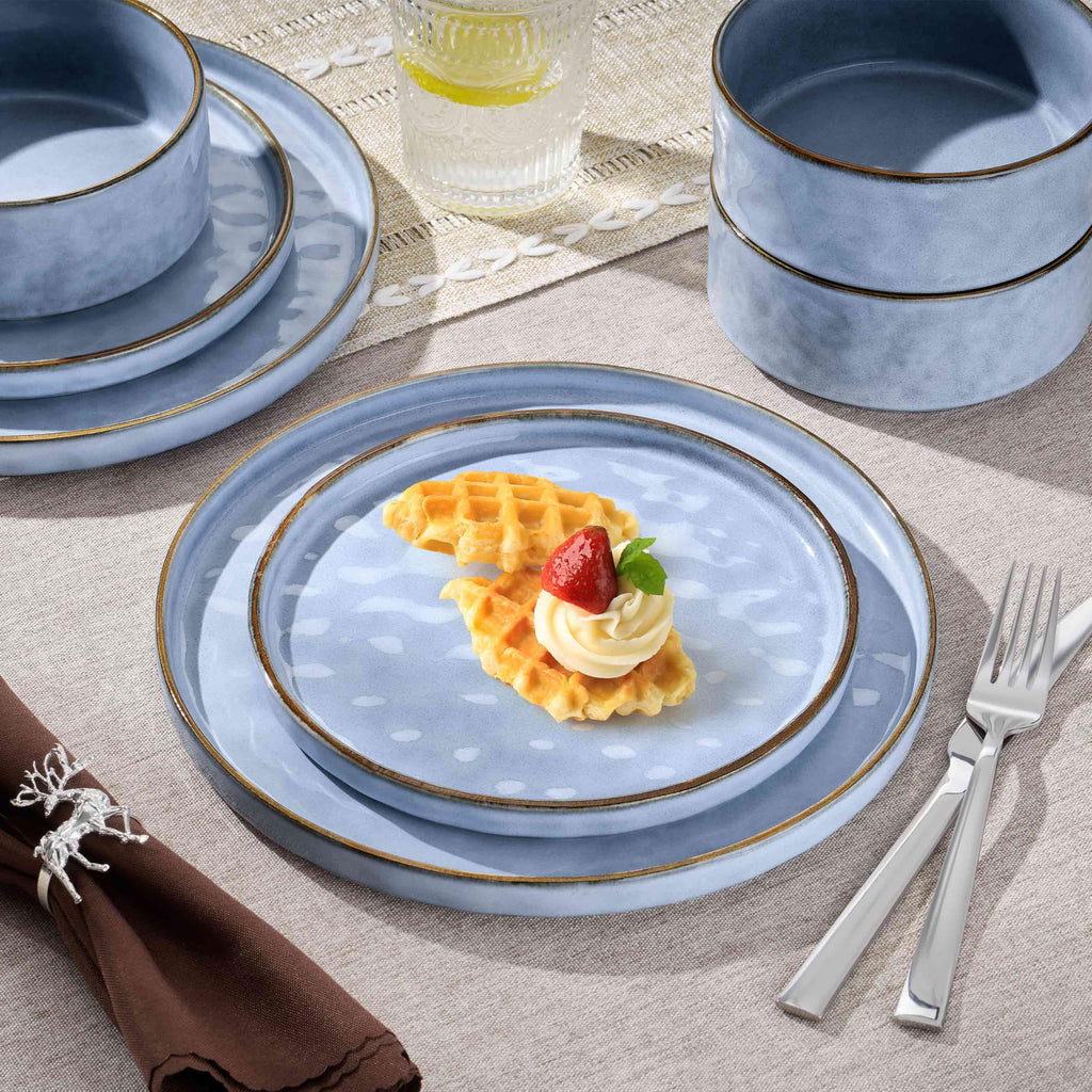18 Pieces Dishes Sets for 6, Stoneware Dinnerware Dishwasher & Microwave Safe, Ceramic Plates and Bowls Sets