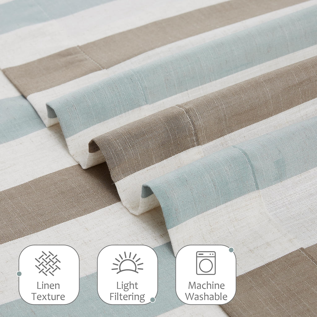 Linen Stripe Curtains Brown and Aqua 40"Wx95"L 2 Panels