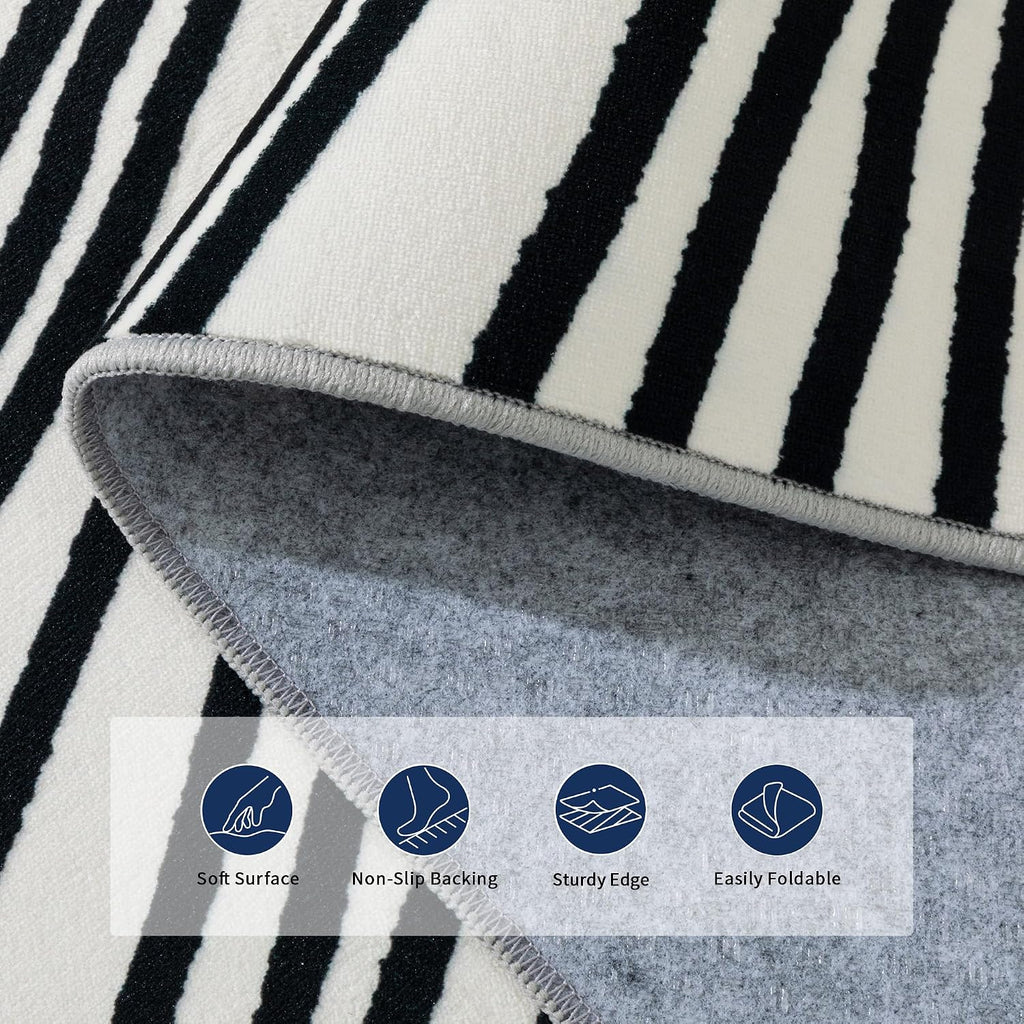 Area Rugs, Abstract Washable Rug, Modern Black and White Rug Living Room Dining Room Office Playroom Nursery