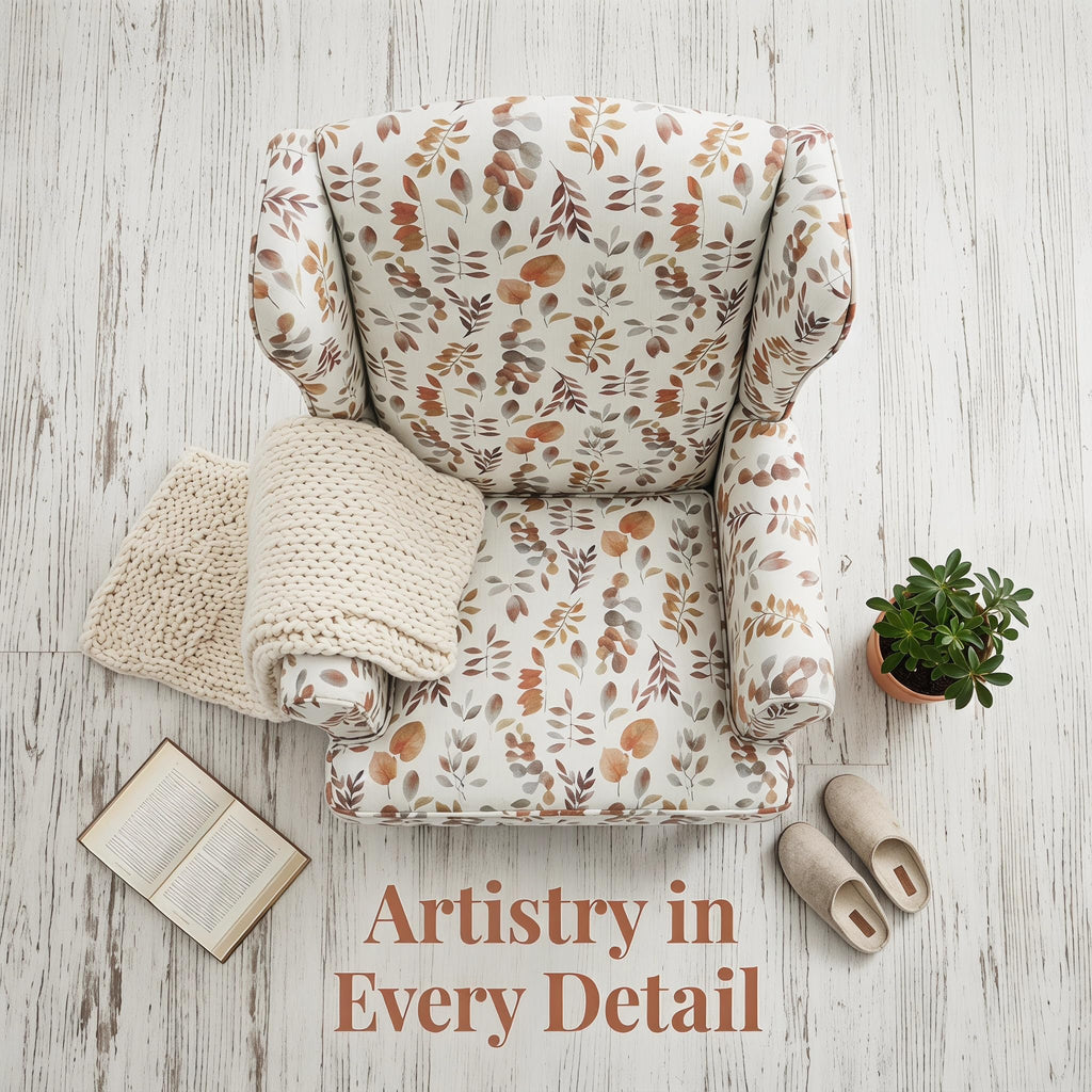 Mid Century Wingback Chair with Retro Wooden Legs Floral Yellow
